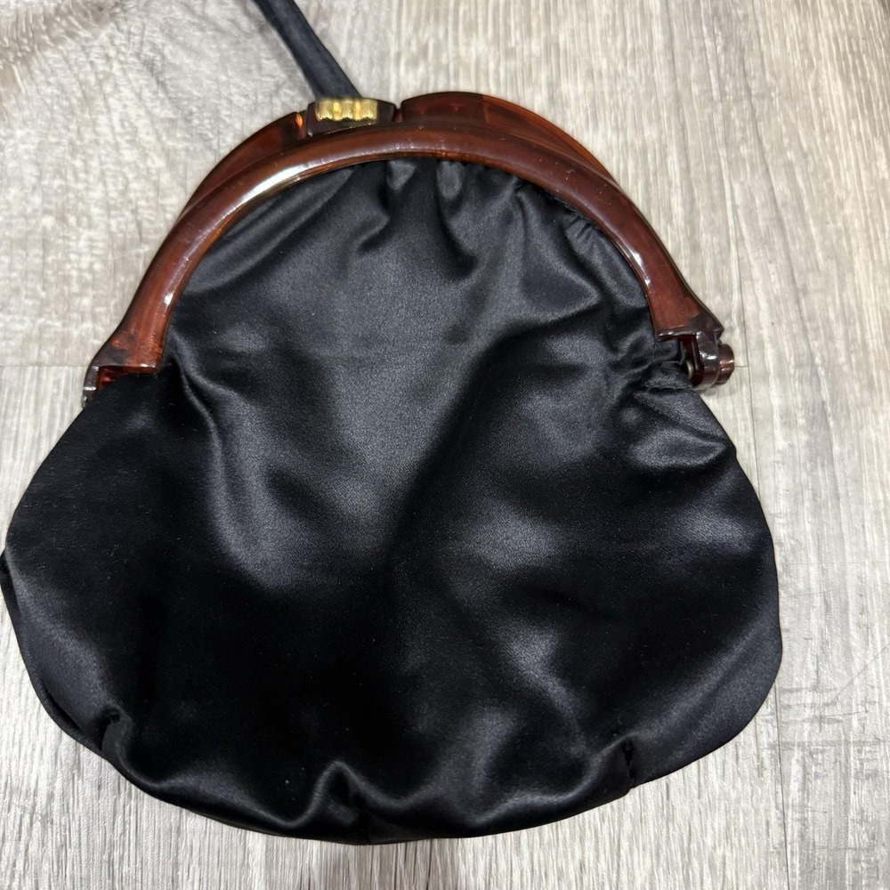 Vintage Black Satin Clemente Purse With Lucite Handle